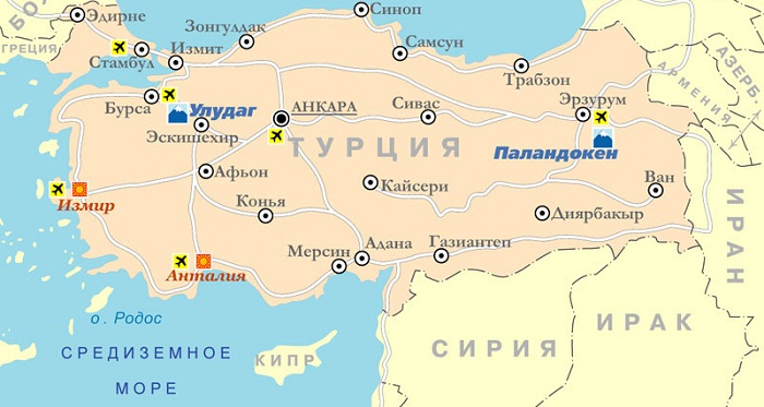 Карта горнолыжных курортов Турции